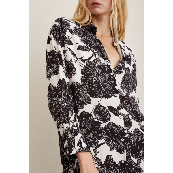 Desenli Viskon Gömlek Siyah