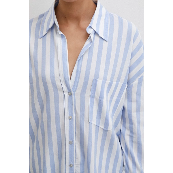 Oversize Cepli Gömlek Mavi