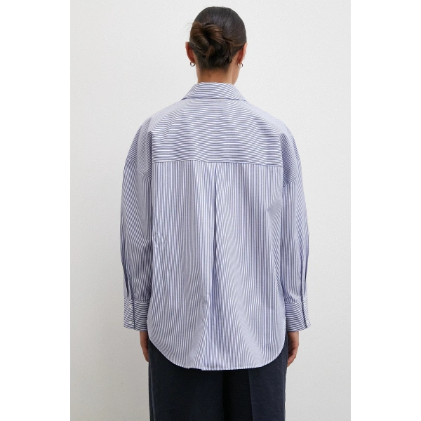 Çizgili Pamuklu Gömlek Lacivert