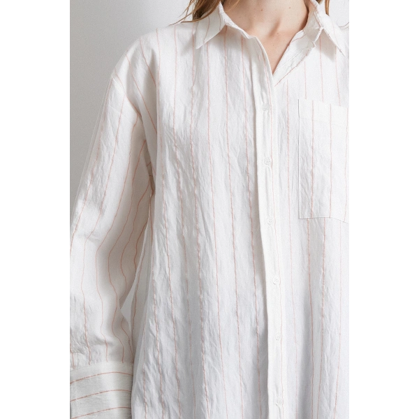 Çizgili Cepli Gömlek Pembe