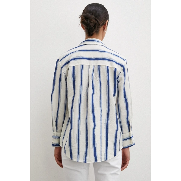 Bambu Çizgili Gömlek Lacivert