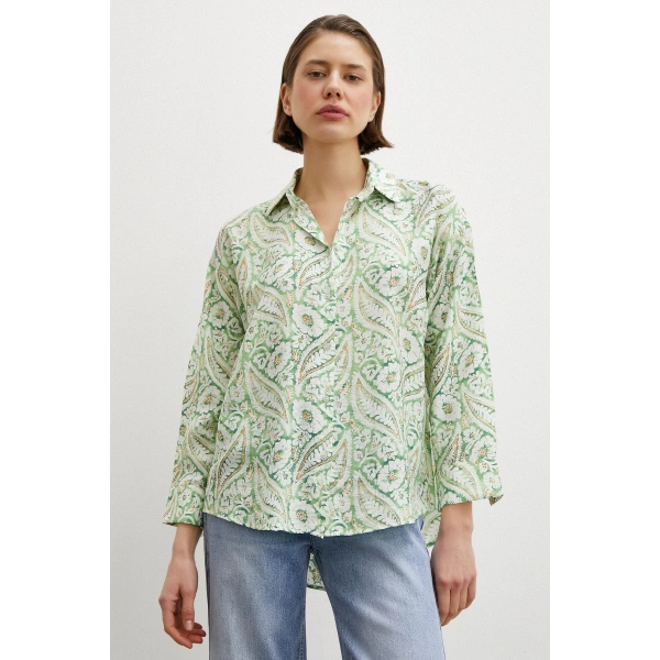 Şal Desen Modal Gömlek Yeşil