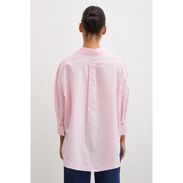 Yırtmaçlı Fakir Kol Gömlek Pembe