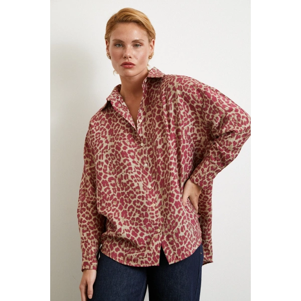 Leopar Desen Javanez Gömlek Yeşil