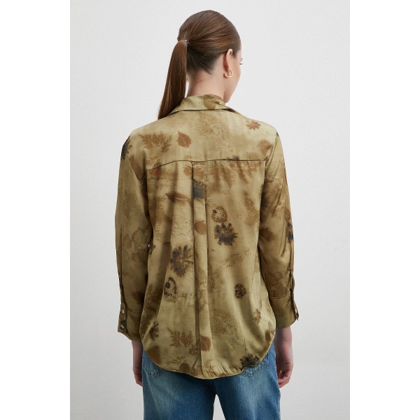 V Yaka Desenli Gömlek Haki