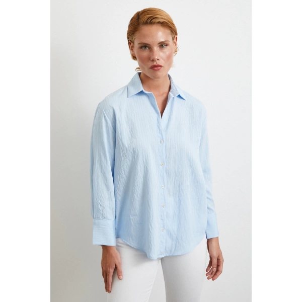 Paralel Çizgili Gömlek Mavi