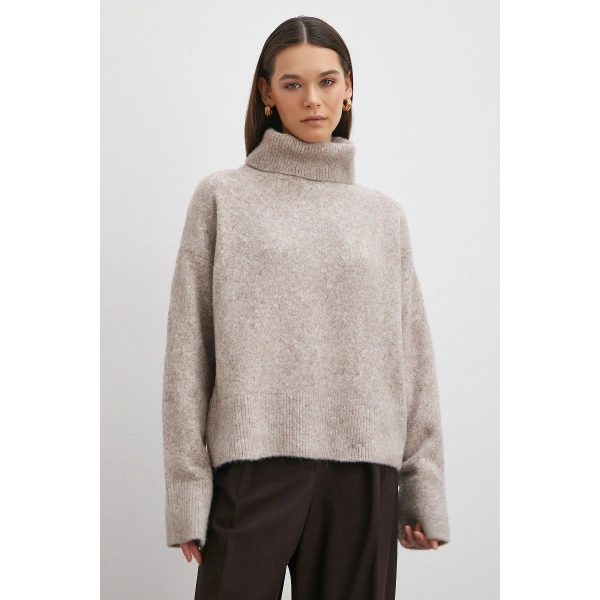 Balıkçı Yaka Uzun Kollu Kazak Gri