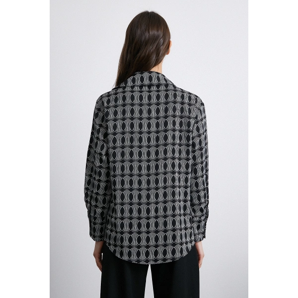 Geametrik Desenli Gömlek Siyah