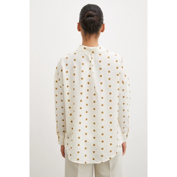 Puantiyeli Oversize Gömlek Kahve