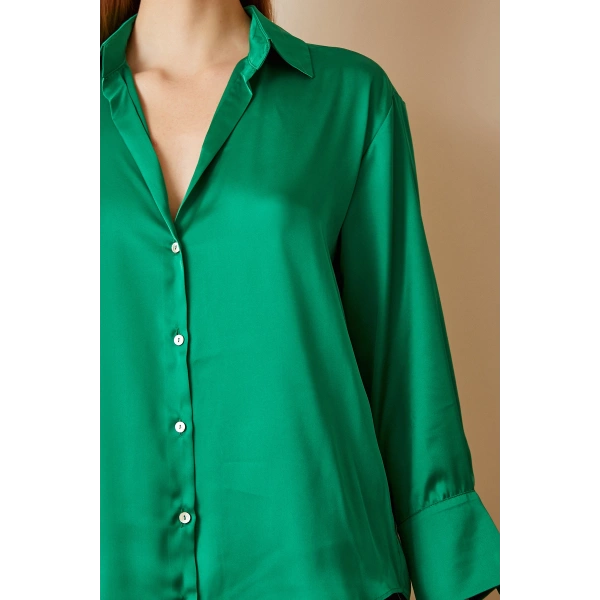 Basic Saten Gömlek Yeşil
