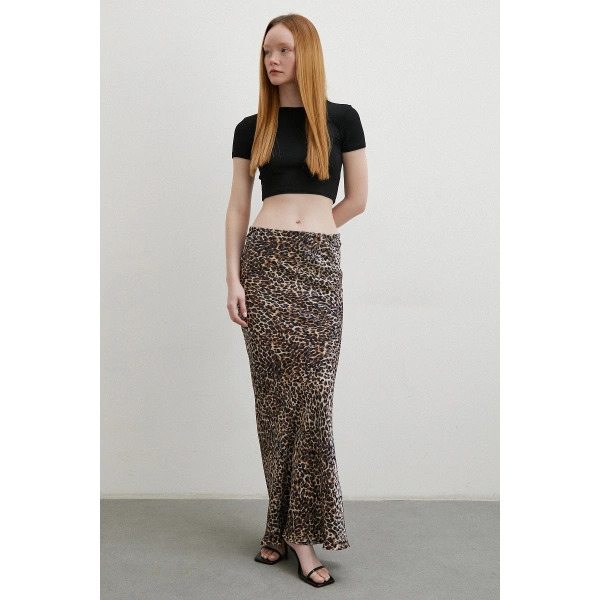 Leopar Desenli Verev Etek Bej
