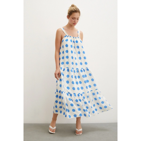 Askılı Puanlı Elbise Beyaz