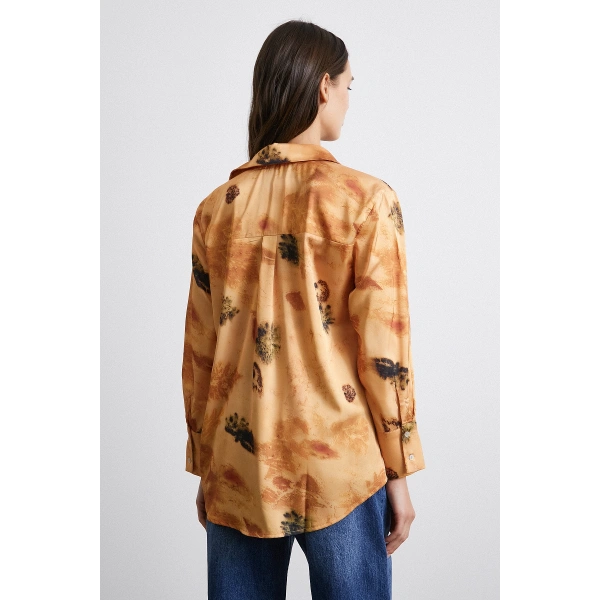 V Yaka Desenli Gömlek Somon