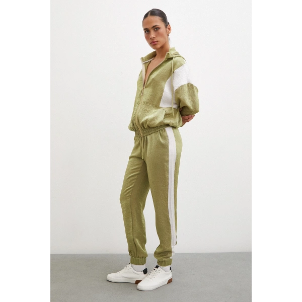 Fermuarlı Garnili Sweatshirt Haki