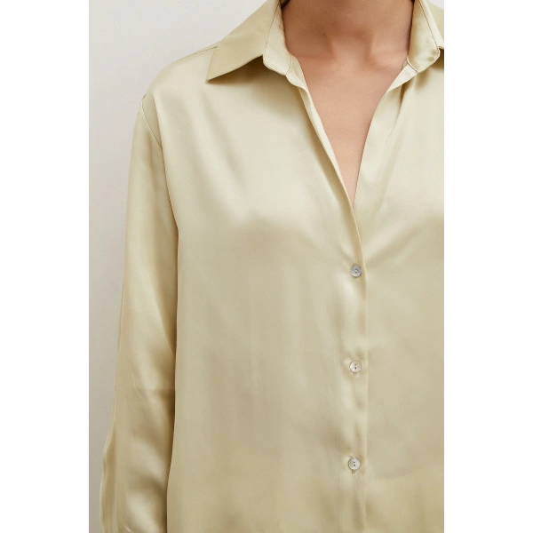 Basic Saten Gömlek Bej