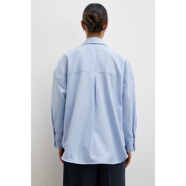 Puantiyeli Oversize Gömlek Mavi