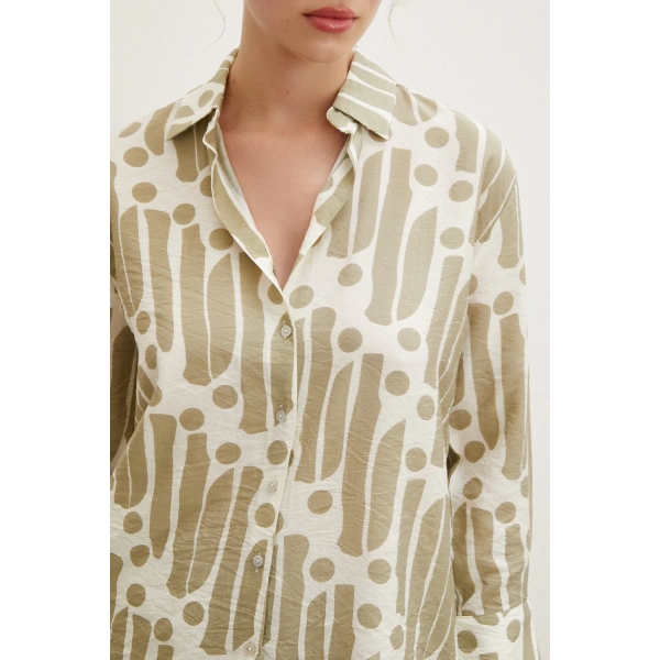 Modern Desen Modal Gömlek Haki