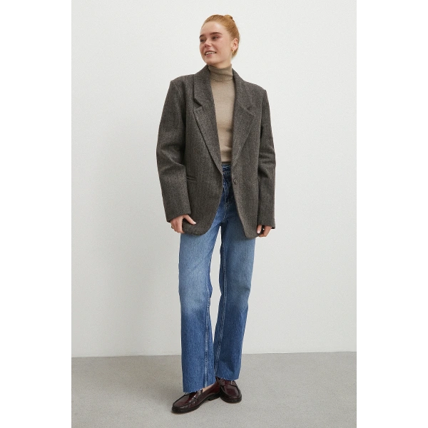 Çapraz Fermuarlı Kesik Paça Düğmeli Jean Lacivert