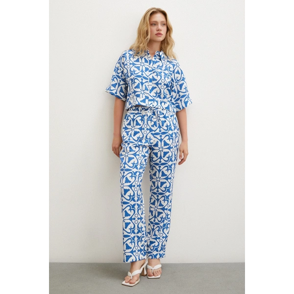 Kısa Kollu Crop Gömlek Mavi