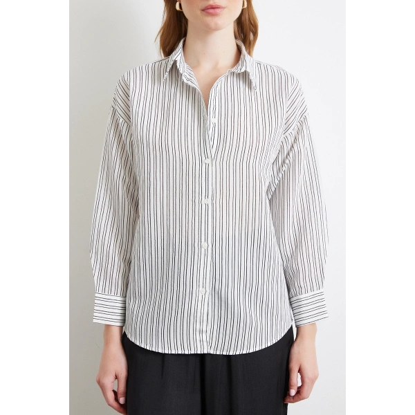 Simetrik Çizgili Gömlek Siyah