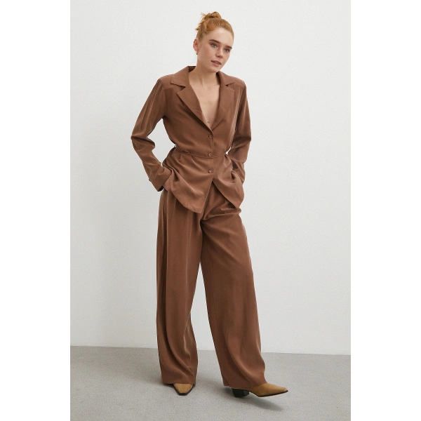 Gömlek Pantolon Modal Takım Kahve