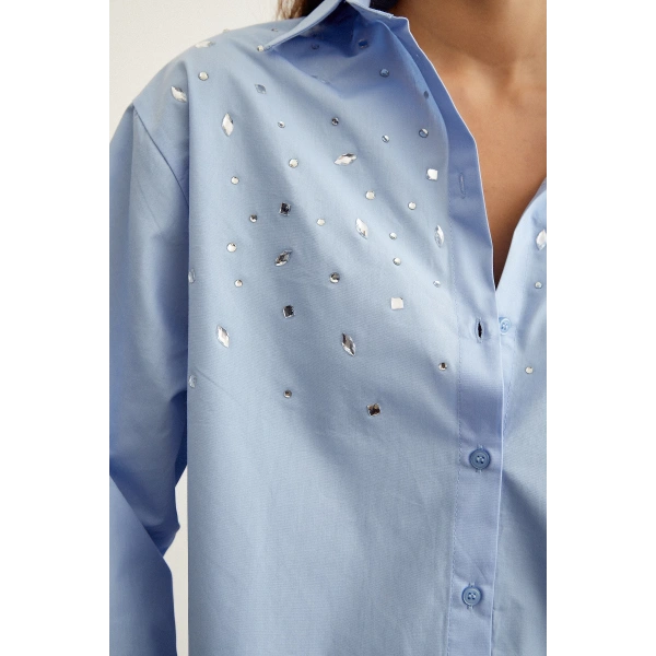Taş Detaylı Gömlek Mavi