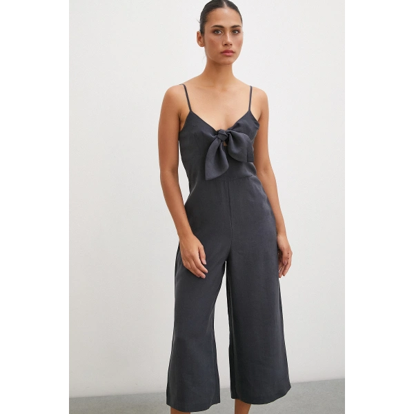 Fiyonklu Askılı Tulum Siyah