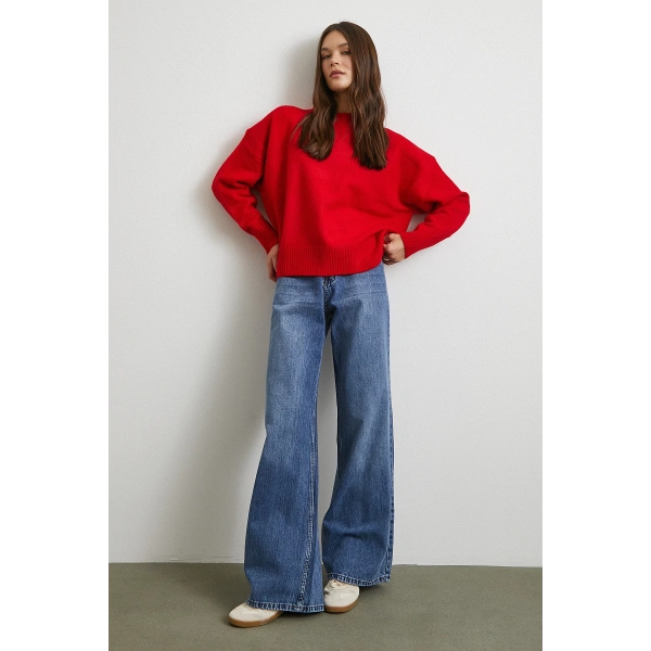 Yüksek Bel Wide Leg Jean Mavi