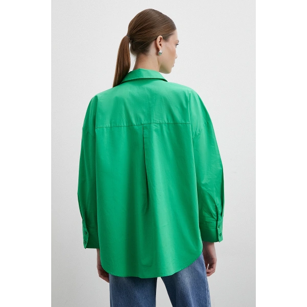 Oversize Pamuklu Gömlek Yeşil