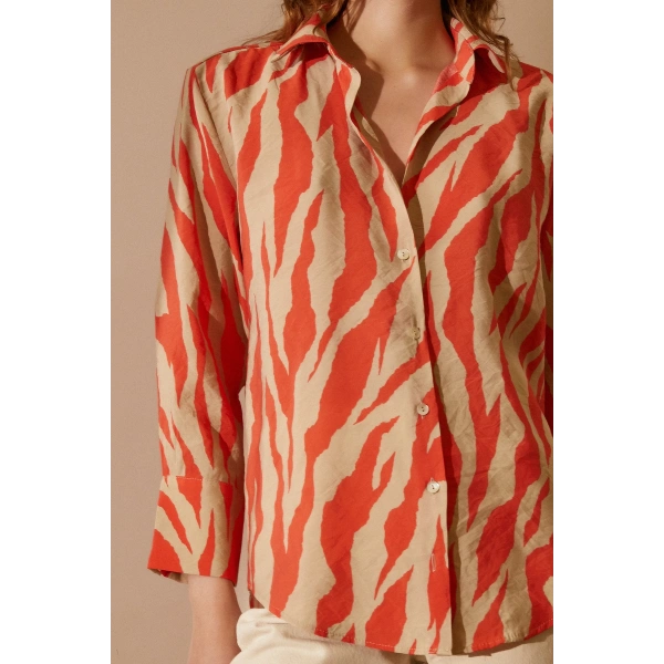 Zebra Desen Modal Gömlek Zebra Desen Turuncu