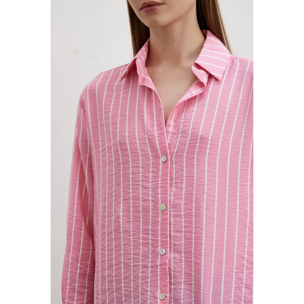 Çizgi Desenli Gömlek Pembe