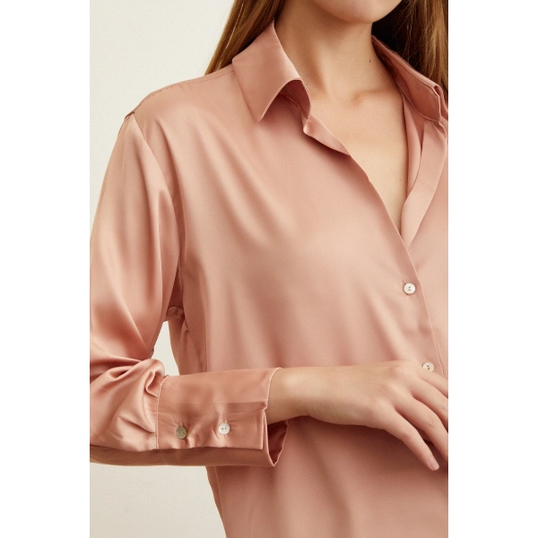 Basic Saten Gömlek Pudra