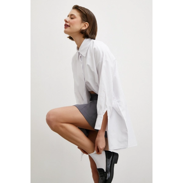 Gömlek Etek Elbise Gri