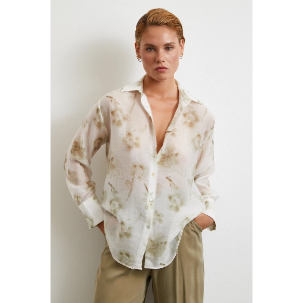 Organze Desenli Tül Gömlek Yeşil