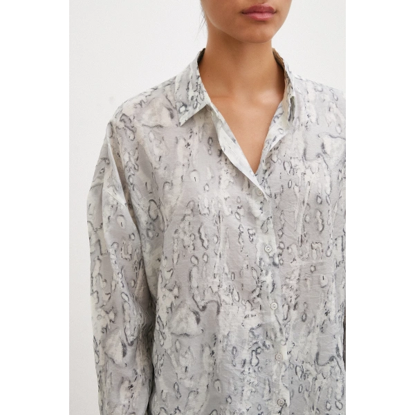 Damla Desenli Gömlek Gri