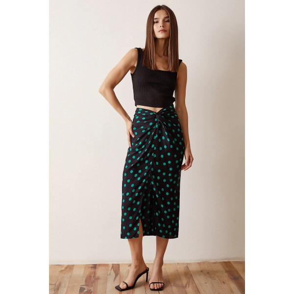 Desenli Kruvaze Etek Koyu Yeşil