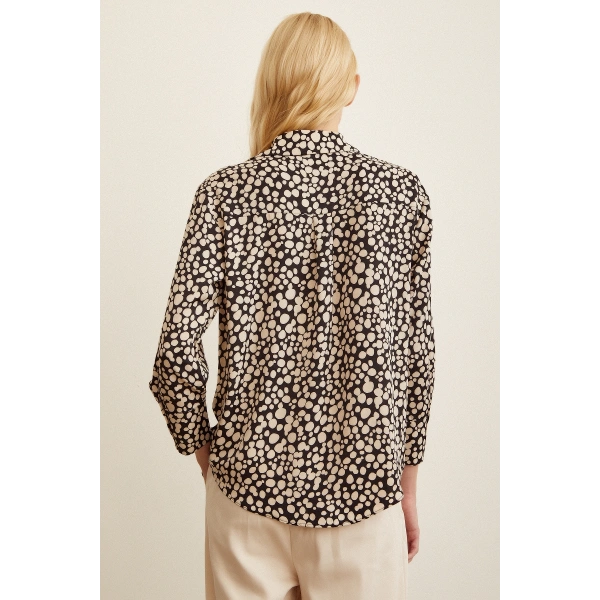 Puantiye Desenli Saten Gömlek Siyah