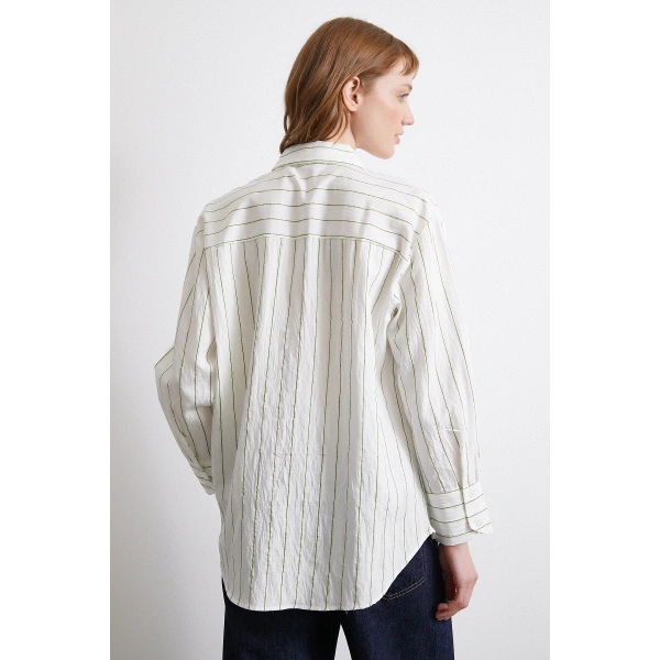 Çizgili Cepli Gömlek Haki