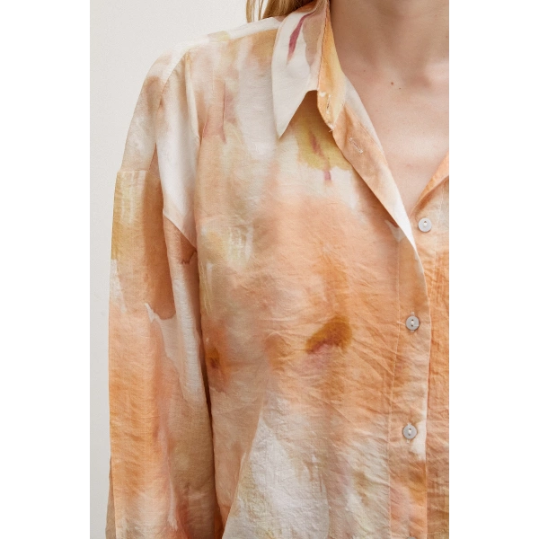 Desenli Oversize Gömlek Turuncu