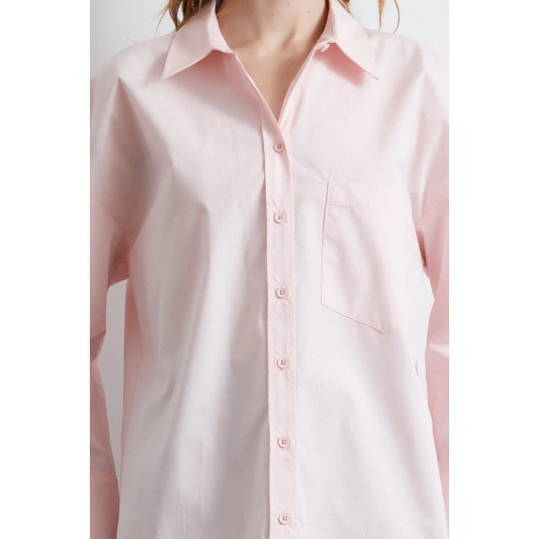 Oversize Pamuklu Gömlek Pembe