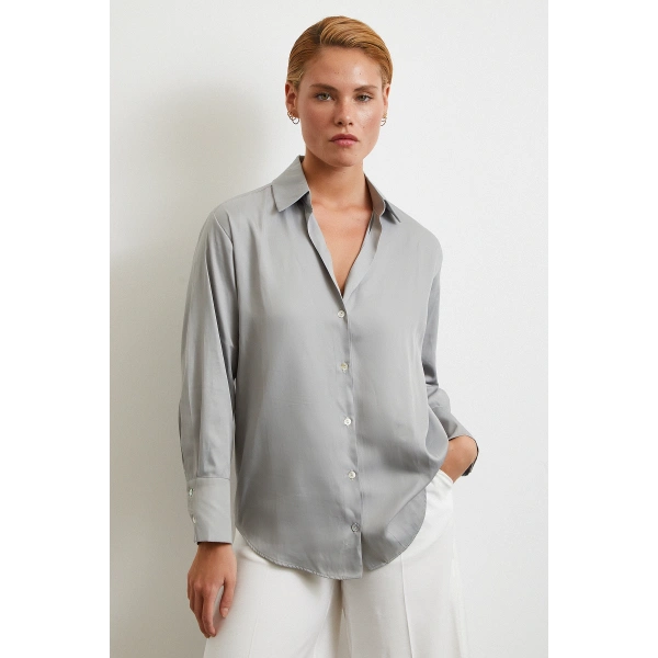 Diagonal Desen Gömlek Gri