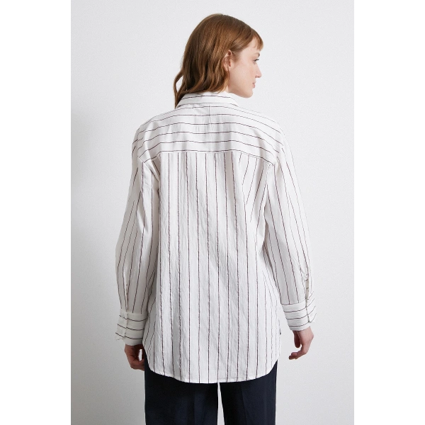 Çizgili Cepli Gömlek Bordo