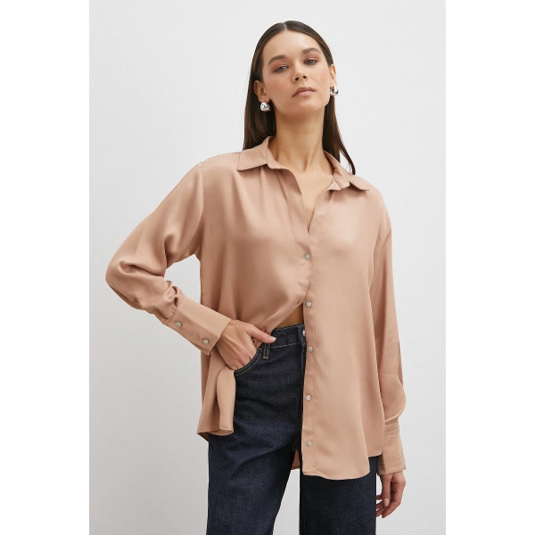 Viskon Saten Gömlek Somon