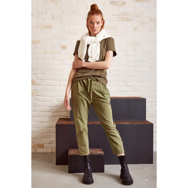 Beli İpli Salaş Gabardin Pantolon Haki