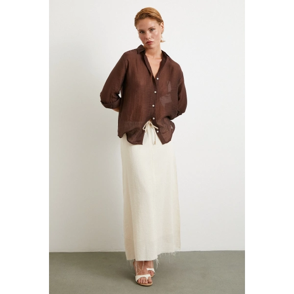 Beli Lastikli Astarlı Hasır Etek Krem