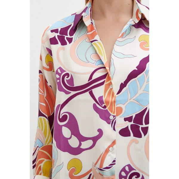 İpek Desen Gömlek Mor