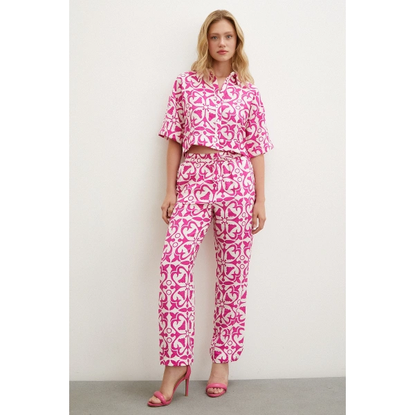 Beli Lastikli Boru Paça Pantolon Fuşya