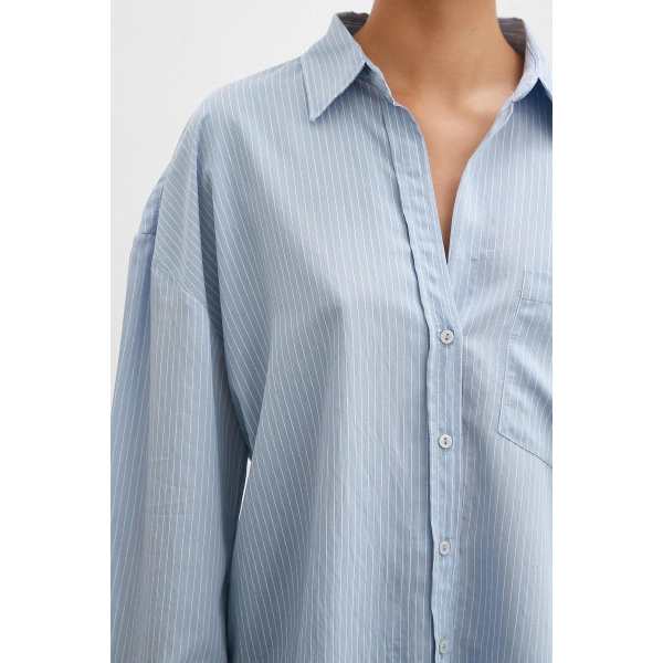 Cepli Çizgili Gömlek Mavi