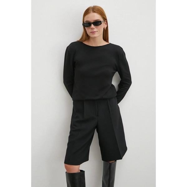 Kayık Yaka Uzun Kol Kazak Siyah