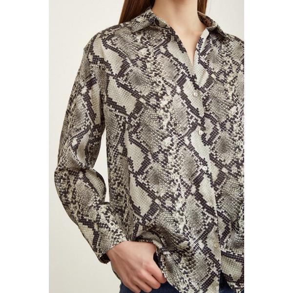 Yılan Desen Saten Gömlek Taş